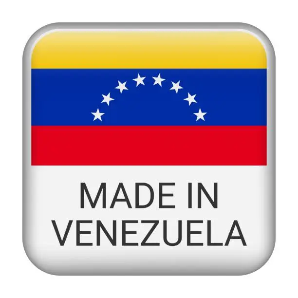 Vector illustration of Made in Venezuela badge vector. Sticker with stars and national flag. Sign isolated on white background.