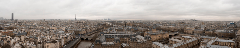 Picturesque Paris City in France as Panoramic View From Eiffel Tower and Avenue Des Champs Elysees.Panoramic Image