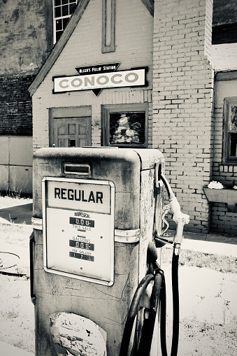 This is a vintage gas pump at the oldest Conoco gas station.  It is in it's original condition and is located on historic Route 66  in Commerce, Oklahoma.