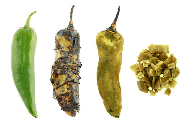 Four Stages of a Green Chile  green chilli pepper stock pictures, royalty-free photos & images
