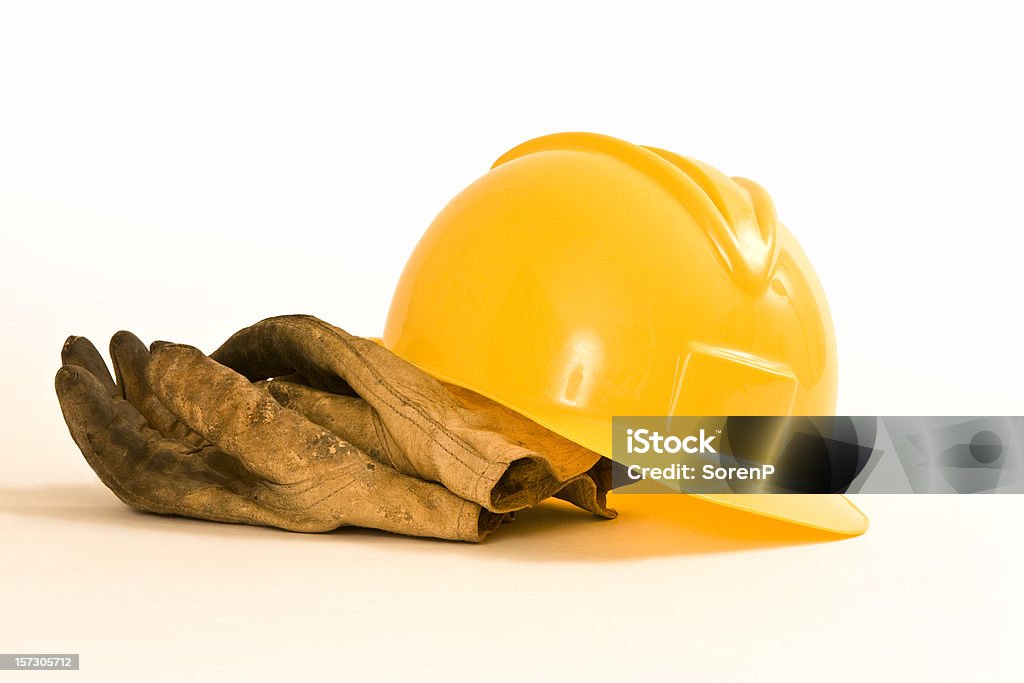 Bauarbeiterhelm und Arbeit Handschuhe - Lizenzfrei Arbeitshandschuh Stock-Foto