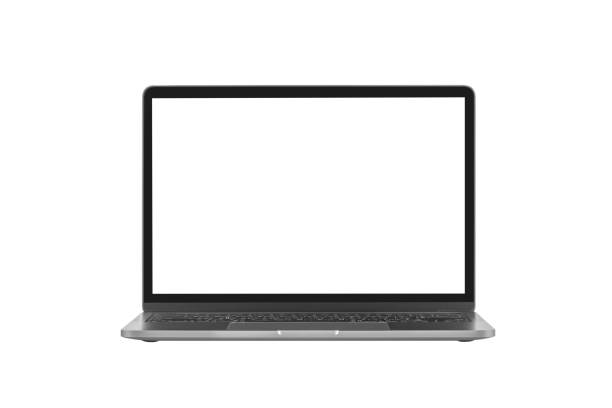 istock Gray metallic laptop notebook with blank screen isolated on white background 1573067747
