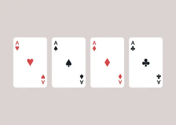 Vector illustration of A collection of four playing card aces, a gambling concept