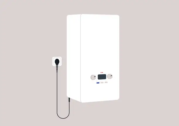 Vector illustration of A vector image of an isolated home water boiler plugged in