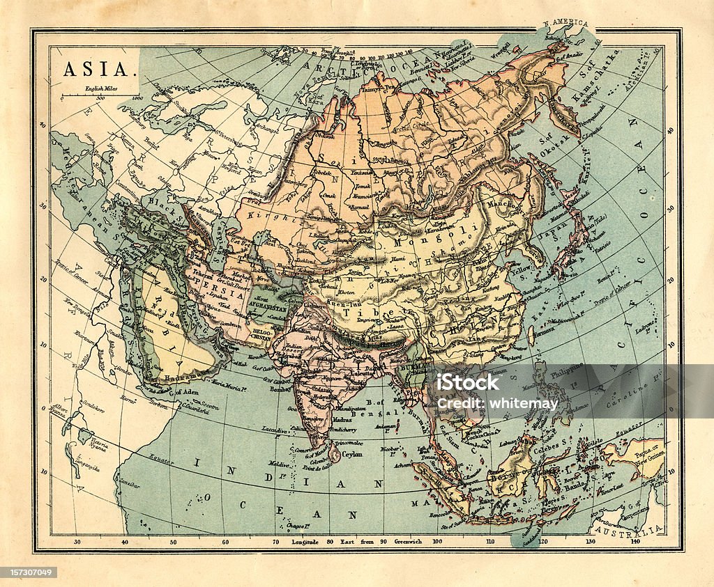 Mid-Victorian map of Asia  Map Stock Photo