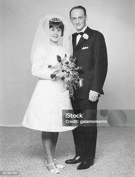 Retro Portrait Of A Just Married Couple At The Wedding Stock Photo - Download Image Now