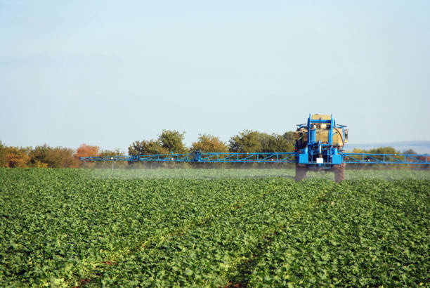 Image of a farmer spraying with a tractor for a productive crop in a wheat fieldOğuzeli district of Gaziantep province, Türkiye.06/05/2023