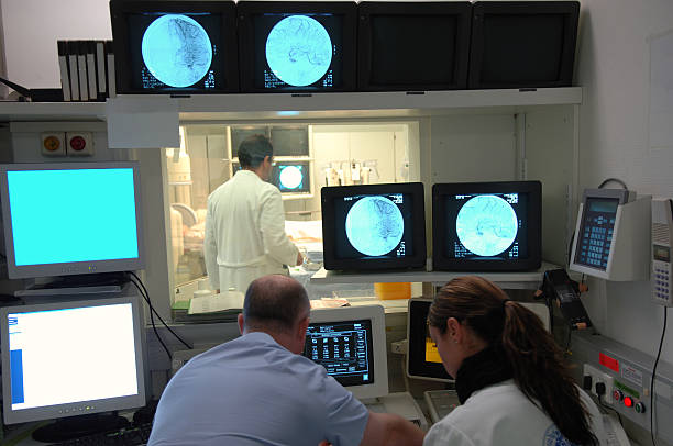 Inside the control room during an angiography stock photo