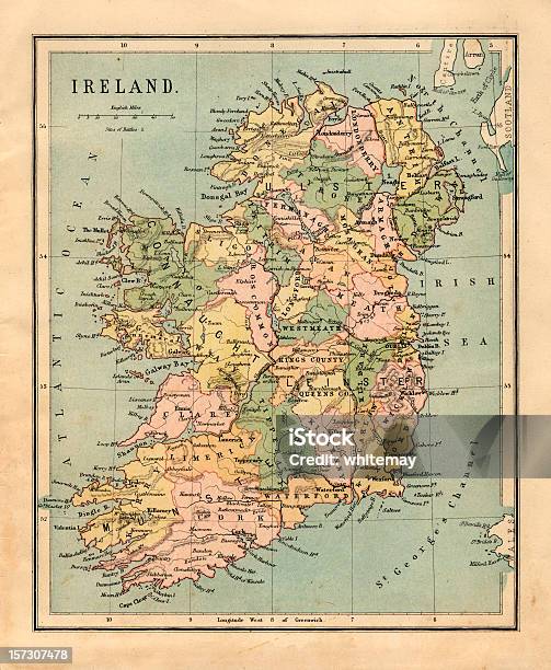 Old Sepiacolored Map Of Ireland Stock Photo - Download Image Now - Map, Old-fashioned, Northern Ireland