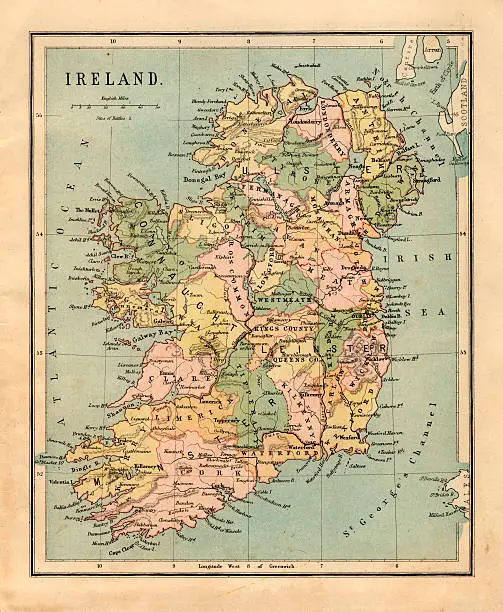 Photo of Old, sepia-colored map of Ireland