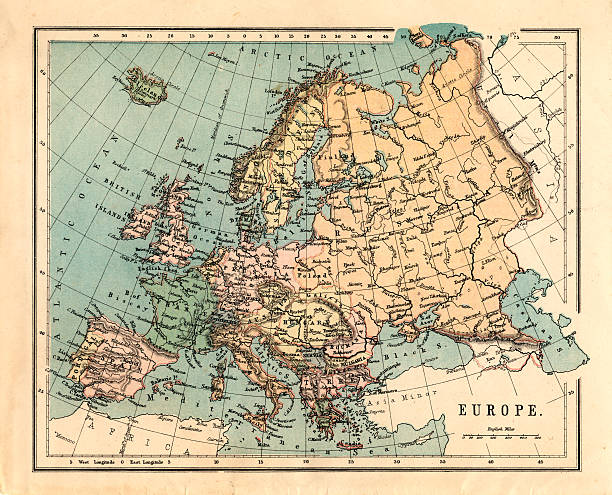 Mid-Victorian map of Europe  prussia stock pictures, royalty-free photos & images