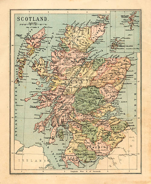 середине викторианский map of scotland - retrospect стоковые фото и изображения