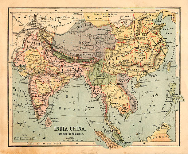 Mid-Victorian map of Indo-China  indochina stock pictures, royalty-free photos & images