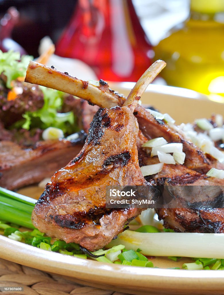 Lamb chops Tender, unique lamb cutlets. rubbed with rosemary, soaked in pickle and grilled - a first rate dis Color Image Stock Photo