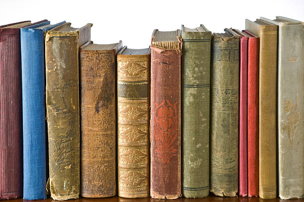 istock Row of antique books on a shelf 157307715