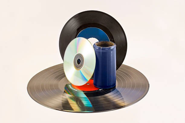 One century of  Music; LP, 45, CD, and cylinder stock photo