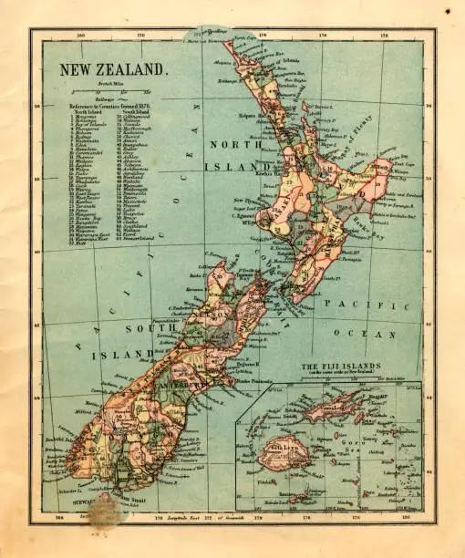 Photo of Mid-Victorian map of New Zealand and Fiji Islands