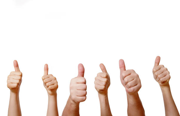 istock Six hands giving thumbs up on a white background 157307890