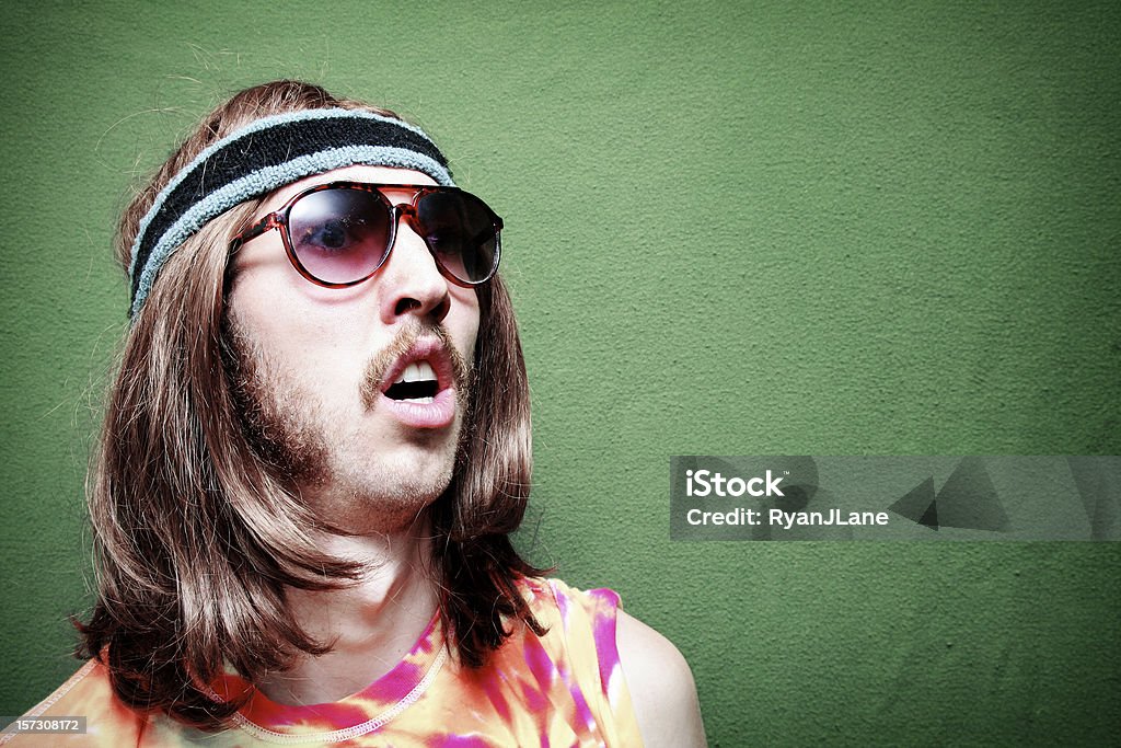 Surprised Hippy Man With Mustache And Long Hair Stock Photo - Download  Image Now - Hippie, Bizarre, Men - iStock