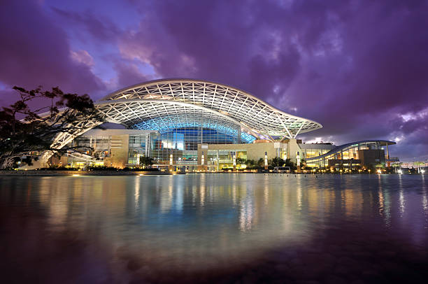 San Juan Convention Center The San Juan Convention Center, in Puerto Rico at dusk. puerto rico photos stock pictures, royalty-free photos & images