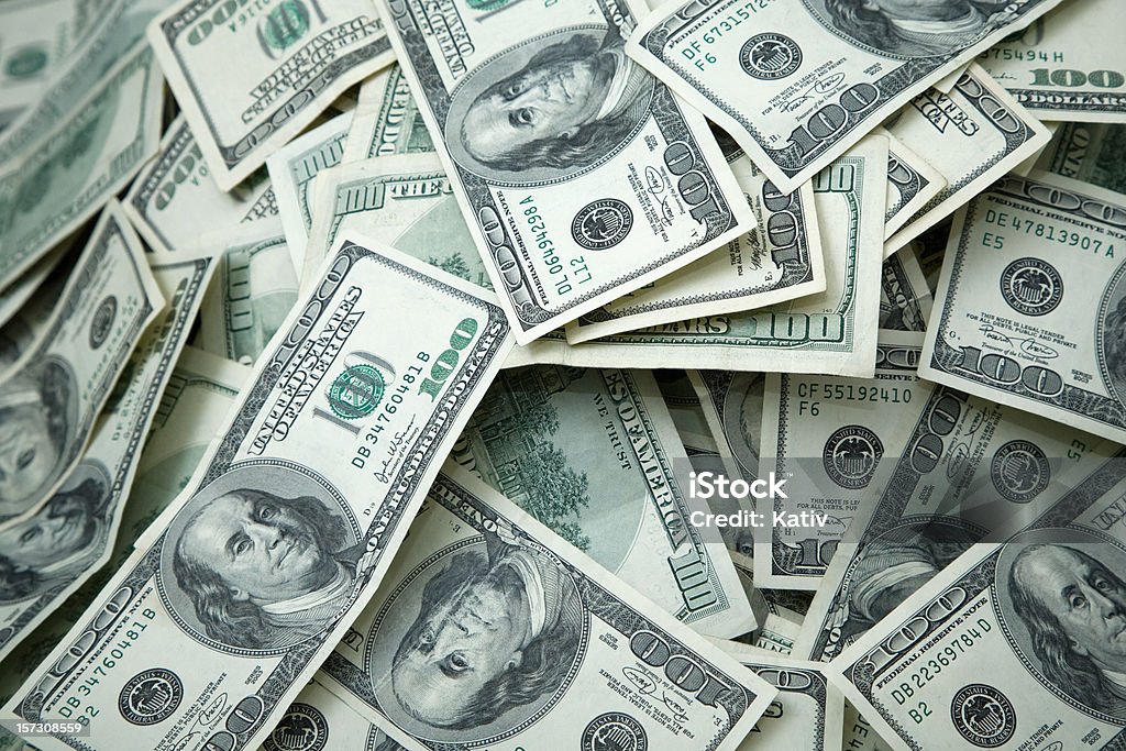 Money Pile $100 dollar bills  Currency Stock Photo
