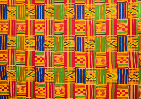 Ghana: Traditional Kente Cloth (large panel) of the Ashanti (or Asante) people, first developed in the 12th century.