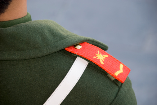 Shoulder of a chinese soldier.