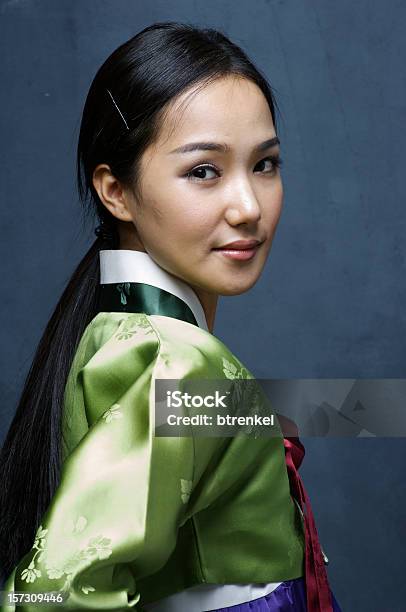 Korean Traditional Dress Studio Portrait Stock Photo - Download Image Now - Turning, 20-24 Years, Adults Only