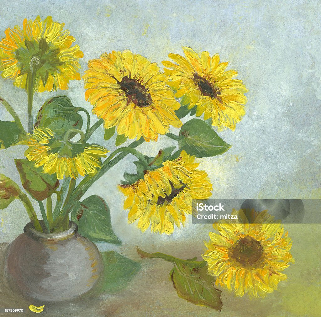Aceite pintado sunflowers Arreglo - Ilustración de stock de Flor libre de derechos