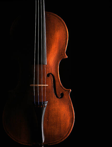 il violino su sfondo nero - ponticello di strumento musicale foto e immagini stock