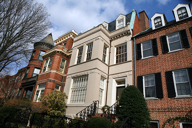Townhouses in Georgetown, Washington, DC on warm, spring day