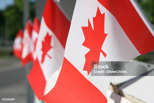 Dia De Canadá Bandeiras - Fotografias de stock e mais imagens de Dia do Canadá - Dia do Canadá, Bandeira do Canadá, Comemoração - Conceito