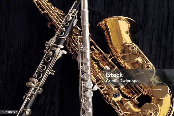 Clarinet Flute And Alto Sax Collage Stock Photo - Download Image Now - Clarinet, Saxophone, Flute - Musical Instrument