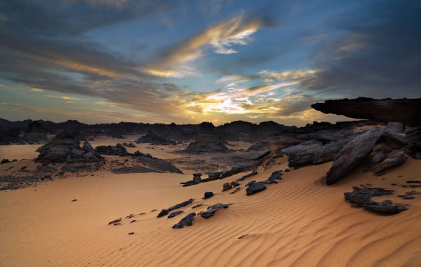 Acacus Mountains or Tadrart Acacus on Libya Desert