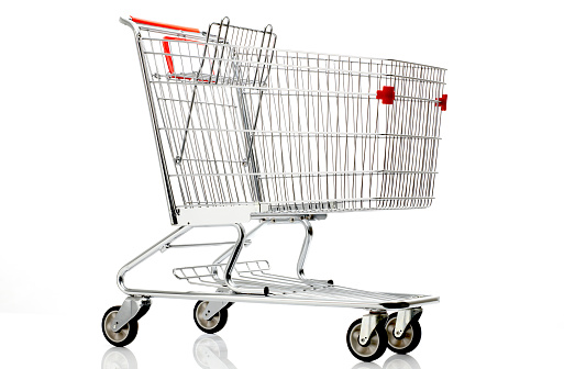 Shopping cart with red details on a white background