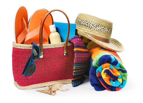 istock Summer Vacation Beach Bag with Supplies Isolated on White Background 157311766