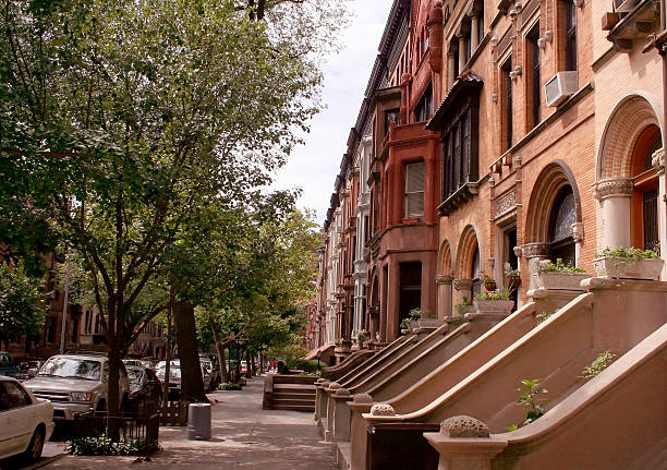 늙음 new york: 브루클린 brownstones - brooklyn brownstone new york city row house 뉴스 사진 이미지