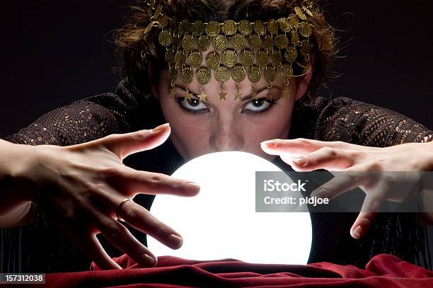 Fortune Teller With Glowing Crystal Ball Stock Photo - Download Image Now - Adult, Adults Only, Color Image