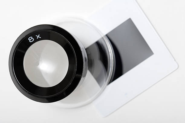 lupa y tobogán - loupe lightbox magnifying glass photography fotografías e imágenes de stock
