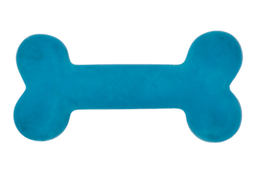 Blue rubber bone for dogs to play with.