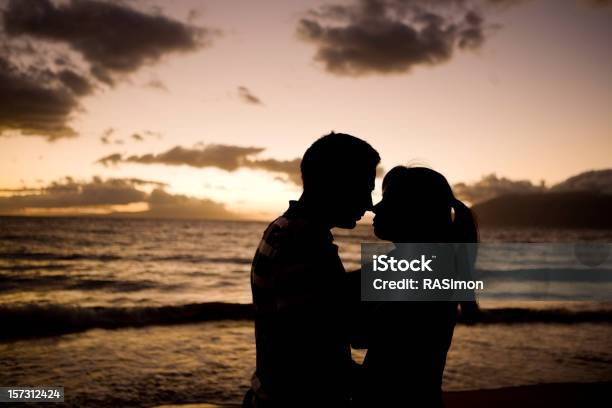 Casal Em Sillhouette - Fotografias de stock e mais imagens de Casal - Casal, Noite, Homens