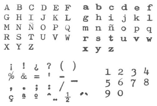 Alphabet, numbers and signs of punctuation of old typewriter