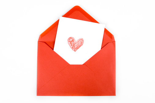 red envelope with a drawn heart