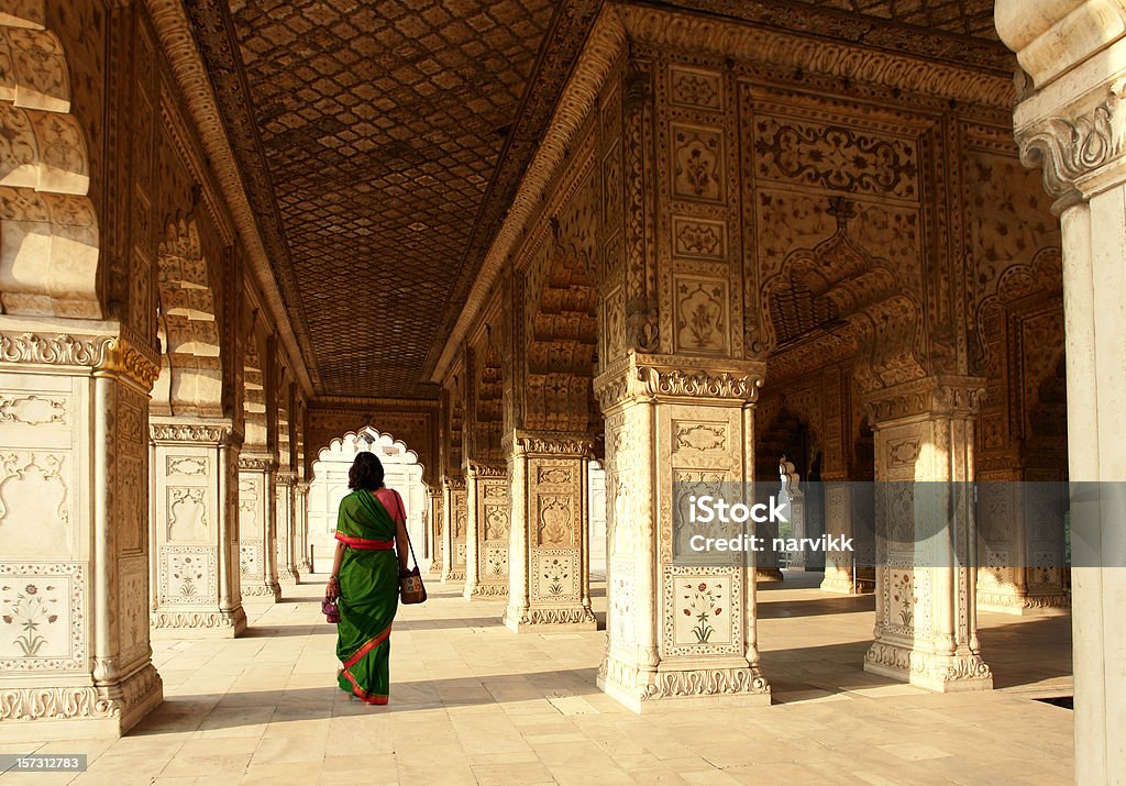 Interior of Red Fort, Delhi, India Indian Woman Walking in the Red Fort, Delhi, India Delhi Stock Photo