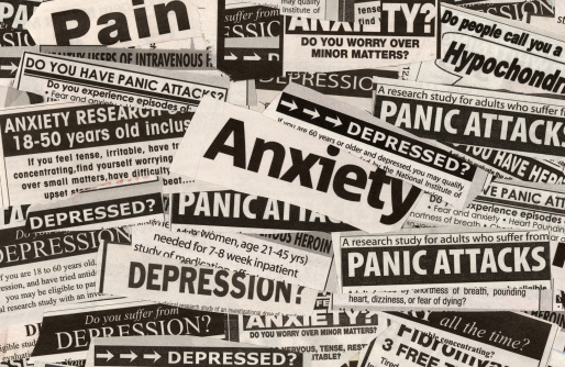 Newspaper cuttings focusing on medical studies and depression etc