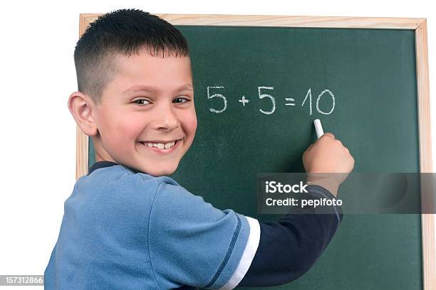 Boy And Blackboard Stock Photo - Download Image Now - Boys, Chalk - Art Equipment, Chalkboard - Visual Aid