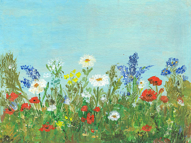 istock Oil painted wild multicolored flowers in a sunny spring day 157313028