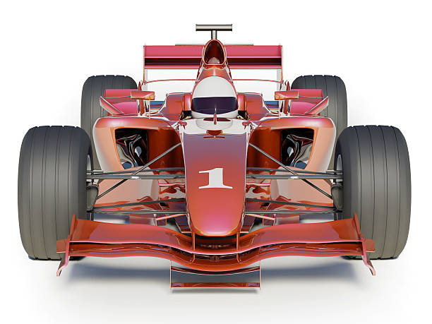 istock Red number one racing car with white background 157313120
