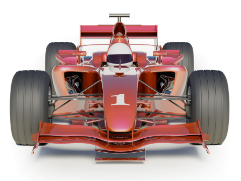 A red racing car isolated on a white background. High resolution 3D render.