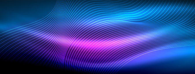 Glowing neon wave abstract background - vibrant, luminescent waves pulsate in a captivating and electrifying display